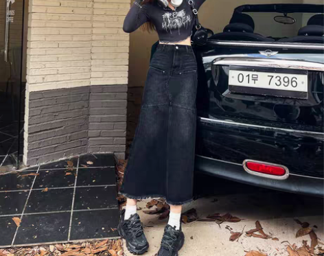 转卖温姗新潮分割线设计高腰鱼尾裙女秋冬百搭...