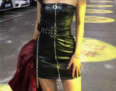 转卖一字肩PU皮包臀性感抹胸连衣裙女欧美拉...