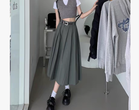 转卖vfvk美式百褶裙女高腰a字半身裙20...