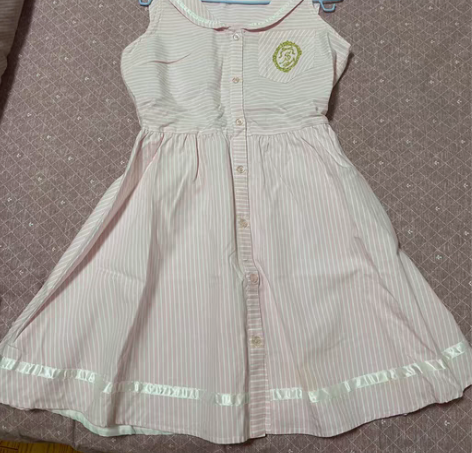 包邮日系少女复古海军风无袖娃娃领连衣裙小个...