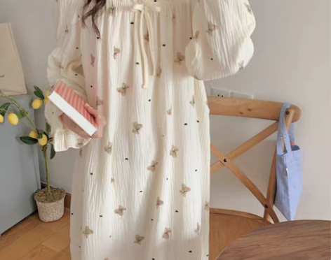 转卖甜美公主风睡衣裙女秋季纯棉方领长袖森系...