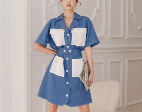 转卖花妖原创2022夏工装风四个口袋牛仔蓝...