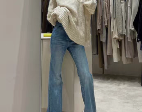 转卖欧美高腰喇叭牛仔裤女2022年秋冬宽松...