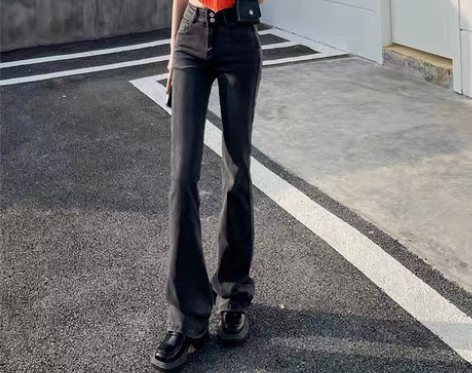 转卖美式复古高腰超弹喇叭牛仔裤女春装百搭修...