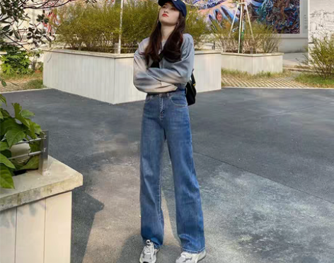 转卖蓝色阔腿裤牛仔裤女春秋长裤，本人163...