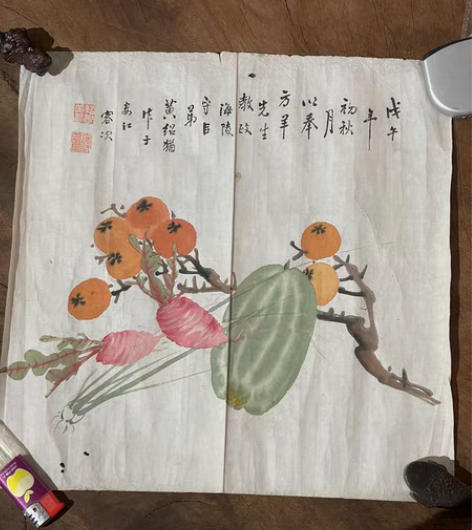 姑苏古城篓江出来一幅晚清小册页瓜果丰收图 ...