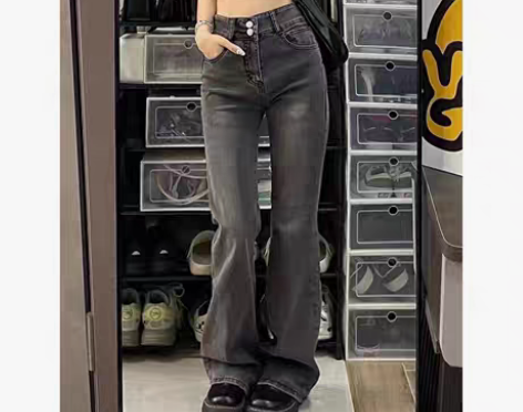 转卖美式复古微喇叭牛仔裤女chic胖mm显...