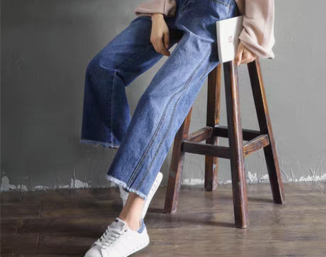 转卖高腰牛仔裤女宽松韩版学生九分直筒裤百搭...