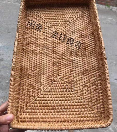 包邮出口单全新越南藤编长方形桌面收纳筐零时...