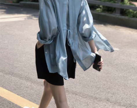 转卖后背系带开叉上衣设计感小众薄款衬衣女夏...