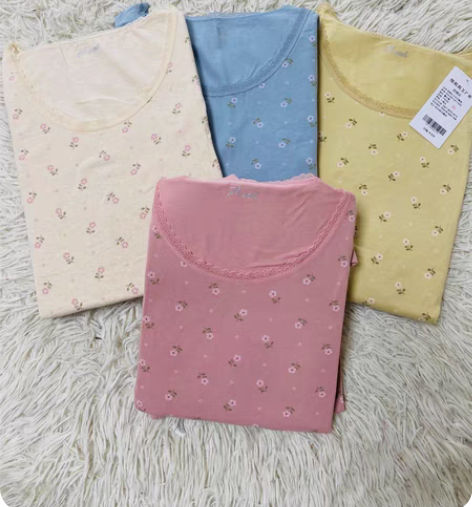 包邮顶瓜瓜女士莱卡棉秋衣秋裤印花套装 薄款...