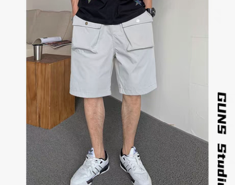 转卖杠叔夏季男士工装短裤休闲裤纯色直筒裤美...