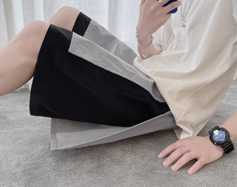 转卖假两件外穿短裤男薄款潮流港风夏季宽松阔...