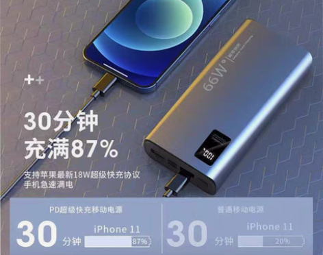 包邮66W充电宝50000毫安自带线超级快...