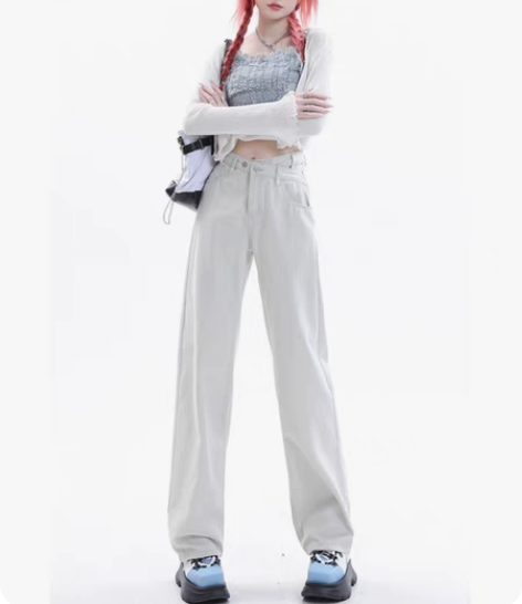 包邮UYH高腰直筒牛仔裤女2023开春新款...