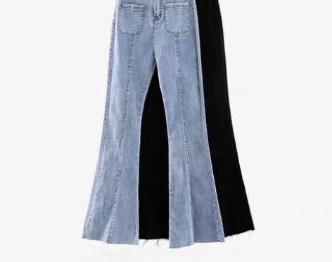 转卖夏季新款显瘦高腰微喇牛仔裤喇叭裤紧身弹...