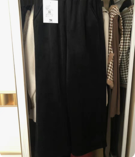 包邮南家女孩加绒黑色阔腿裤 均码松紧腰带口...