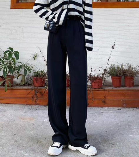 转卖黑色阔腿裤女秋冬新款高腰显瘦西装裤子宽...