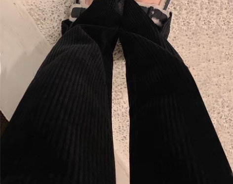 转卖灯芯绒阔腿裤女秋冬加绒加厚针织直筒裤宽...