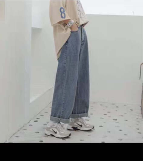 包邮加绒牛仔裤女直筒宽松高腰阔腿裤显瘦秋冬...