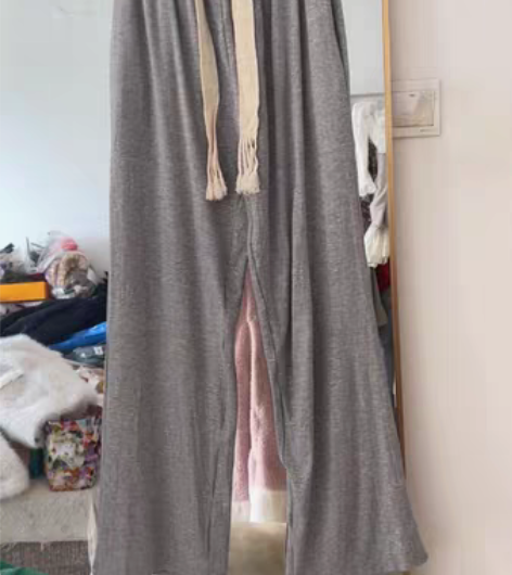 bm风莫代尔棉春夏季灰色抽绳阔腿裤 裤长1...