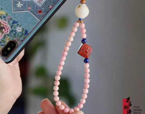 转卖天然深海粉嫩贝壳珠手机挂链短款水晶挂绳...
