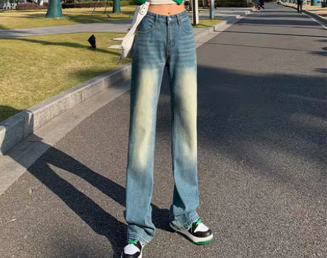 转卖里歌曼怀旧复古高腰牛仔裤女阔腿宽松20...