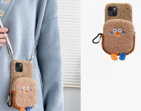 转卖秋天毛绒吐司面包斜挎挂绳适用iphon...