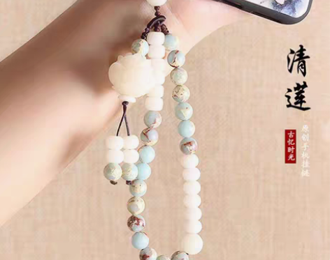 包邮手工编织中国风手机防丢绳手机链女手腕短...
