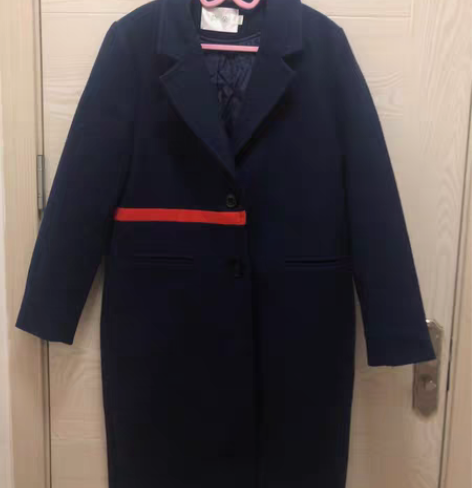 包邮简朵深蓝色呢子长款外套 L码  衣长9...