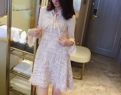 包邮拉夏贝尔小香风连衣裙新款流行智熏裙拼接...