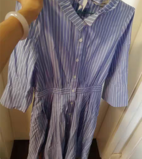 包邮拉夏贝尔旗下拉贝缇品牌专柜条纹长袖开扣...