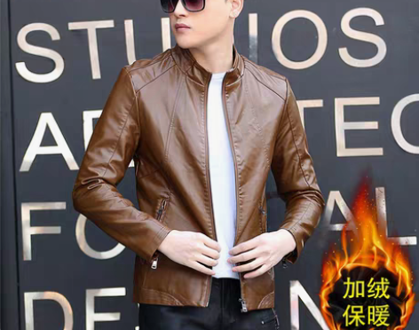 转卖啄木鸟海宁男士真皮皮衣韩版短款修身机车...