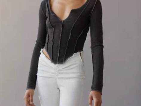 转卖狮子家 小V领柔软弹力修身显瘦薄款华夫...