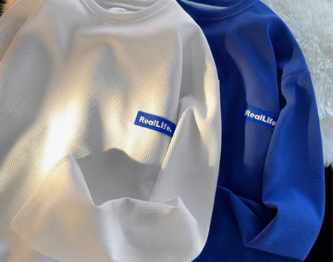 包邮长袖t恤男款春秋冬季重磅华夫格圆领打底...