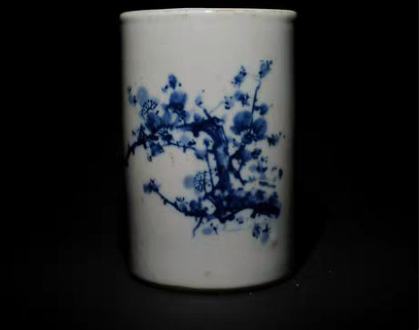 包邮古董瓷器老货真品民国八年文房器笔筒青花...