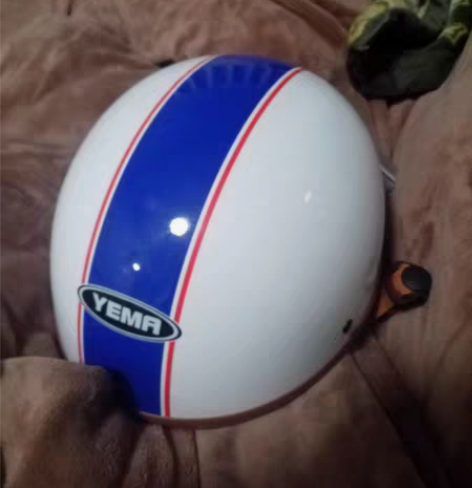 YEMA野马3c复古头盔一只，珍珠白蓝花 ...