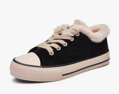 包邮人本灯芯绒秋冬保暖帆布鞋棉鞋学生翻毛鞋...