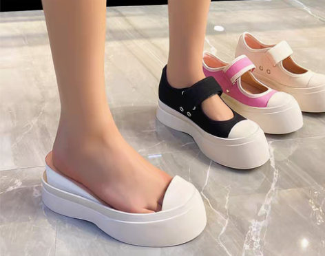 转卖厚底玛丽珍帆布大头小白鞋女夏季薄款内增...