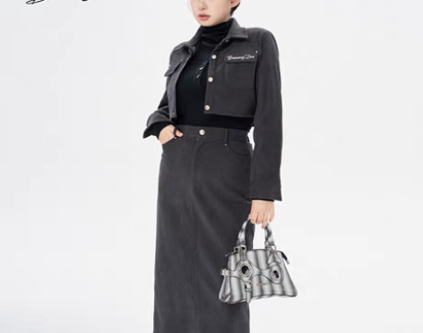 转卖周白子小香风微胖半裙 灰色 L码 腰部...