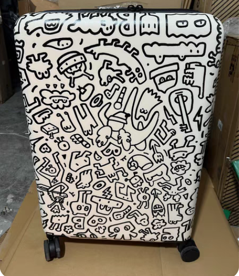 包邮不莱玫行李箱24寸黑色涂鸦拉杆行李箱 ...
