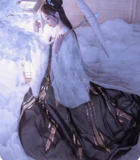 艺缕珍缕原创黑云鹤唐制汉服烫金齐胸襦裙正一...