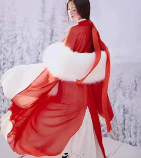 包邮里白外红两件套，红色侠女古装服，只买来...