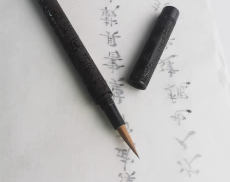 包邮全新黑檀便携式戴帽纯狼毫小楷毛笔，纯工...