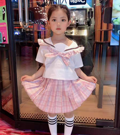 包邮女童夏季裙套装短袖短裙两件套学生裙套装...