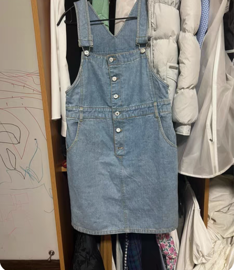 日本中古 牛仔背带裙 短裙 感兴趣的话点“...