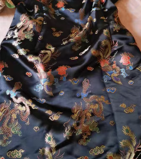 包邮黑色织锦凤求凰旗袍 胸围92cm 肩宽...
