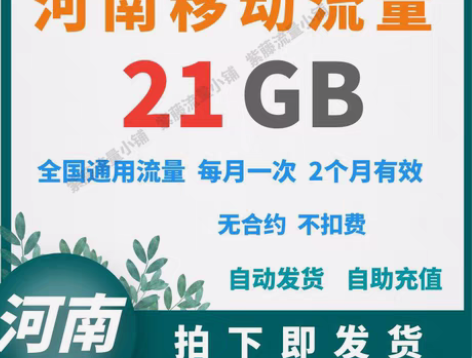 河南移动流量21GB移动流量 不限套餐 通...