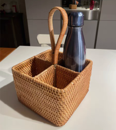 包邮藤编收纳盒储物盒四格酒杯遥控器保温杯杂...