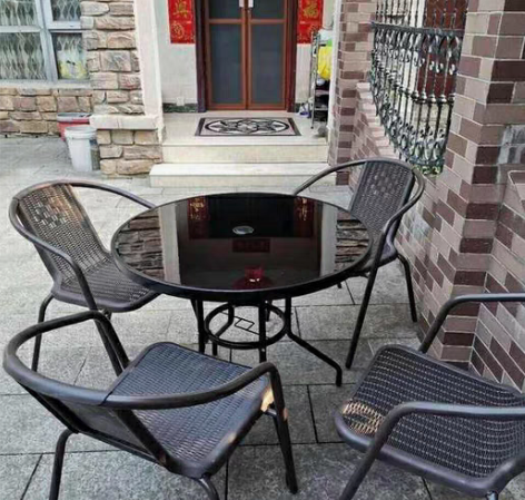 包邮户外桌椅庭院带伞休闲折叠桌椅组合套装藤...